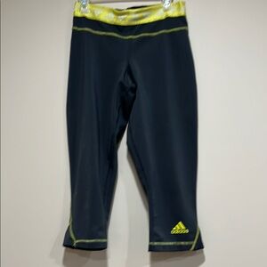 Adidas Black and Neon Yellow Capri Leggings